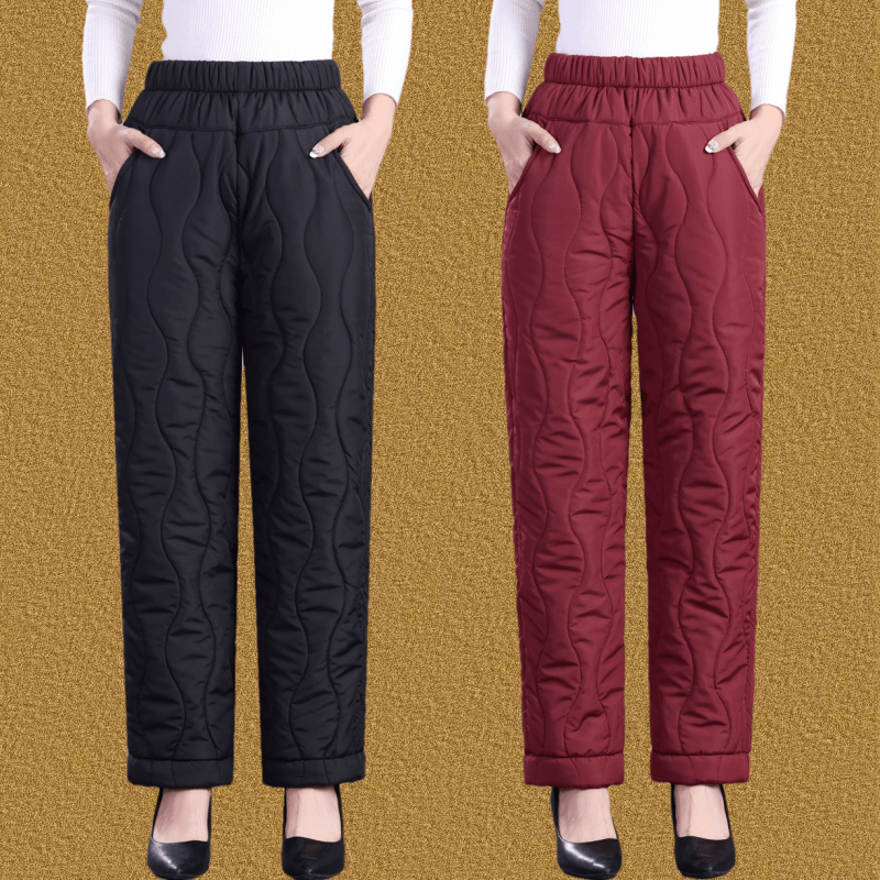 妈妈冬季加厚夹棉保暖直筒裤中老年人女松紧腰加绒棉裤老太太裤子