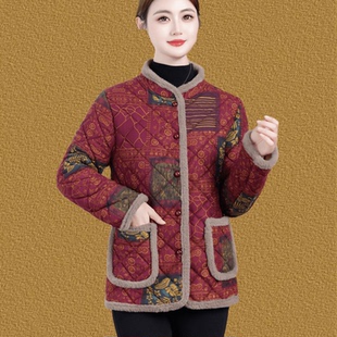 妈妈装加绒夹棉短款棉服女中老年立领保暖棉衣秋冬奶奶装冬季外套