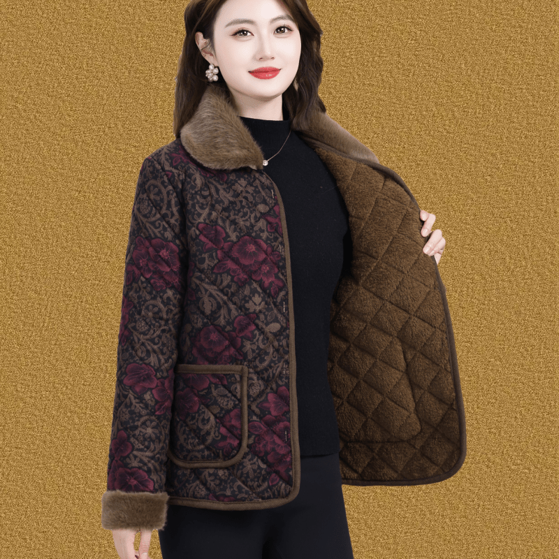 中年妈妈冬装加绒保暖翻领小棉衣