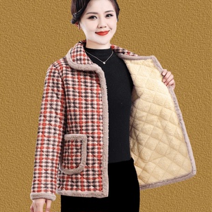 妈妈装短款棉袄翻领外套女中老年加绒加厚保暖棉衣老人奶奶装棉服