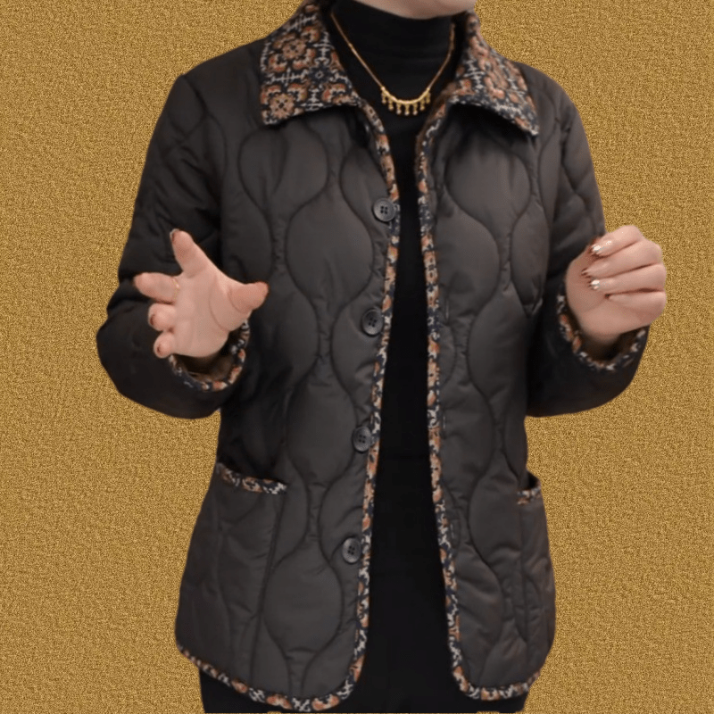 妈妈秋冬装加绒加厚短外套女时尚拼接翻领中老年女装保暖翻领棉服