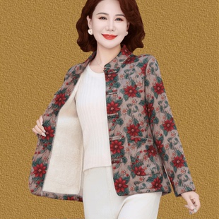妈妈秋冬装加绒加厚国风衬衫新中式中老年女大码盘扣保暖唐装棉衣