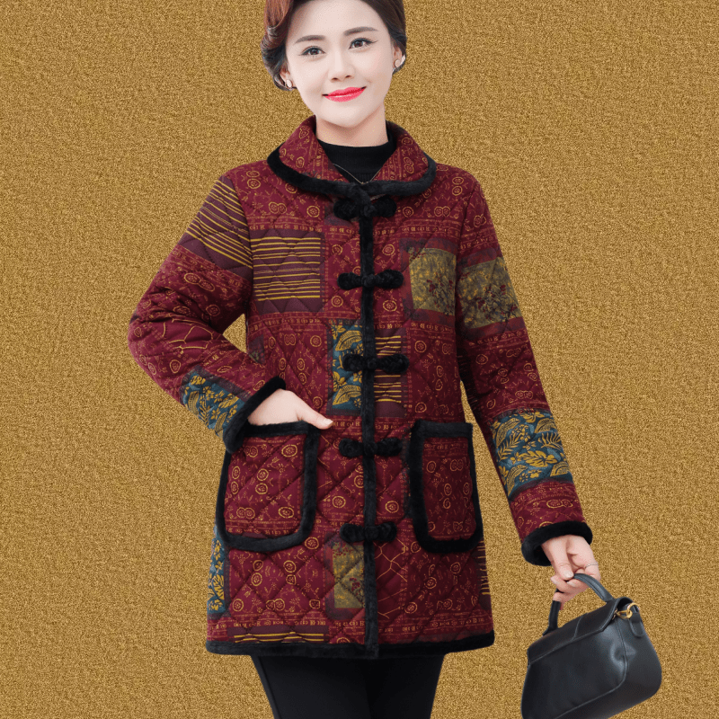妈妈装复古花色棉衣女中长款修身盘扣棉服中老年冬季保暖加绒外套,女装/女士精品,棉衣/棉服,淘宝优惠券,粉丝福利购,淘宝优惠卷