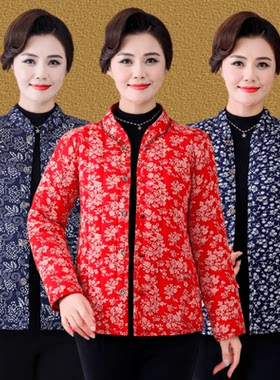 妈妈春秋碎花外套加厚宽松小棉衣