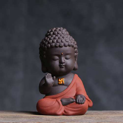 正品如合 彩陶陶瓷紫砂小如来佛小沙弥佛像保佑坐像车载摆件茶宠