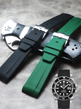 柔软贴合包头弧形氟硅胶橡胶20mm劳水鬼迪通拿探险家2表带