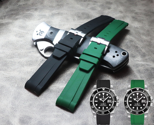 柔软贴合包头弧形氟硅胶橡胶20mm劳水鬼迪通拿探险家2表带