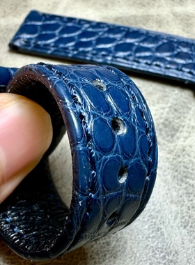 薄款A料大班明星系列老海马真皮表带17mm蓝色美洲鳄鱼皮手表带