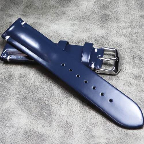 马臀皮光泽亮皮表带蓝色真皮表带