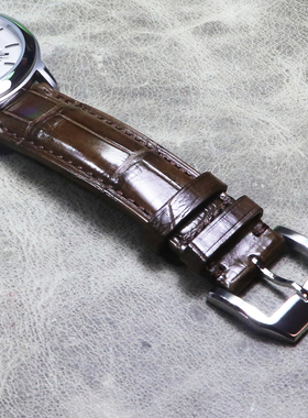 20mm21mm22mm波涛葡七表带细腻咖啡美洲鳄鱼皮竹节纹表带防水底表