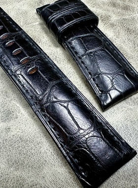 最后一条，一物一拍胖大海竹节纹黑色26毫米mm美洲鳄鱼真皮表带