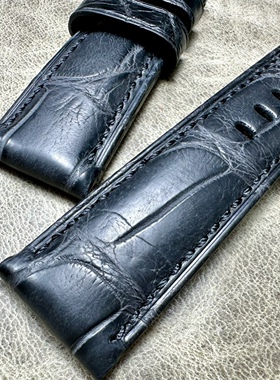 只有一条，胖大海正竹节纹砾石黑灰色24mm毫米美洲鳄鱼真皮表带