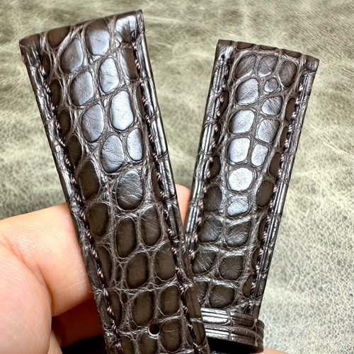 快拆手工双面美洲鳄鱼A料19*16mm20*16mm毫米皮表带咖啡色适配劳