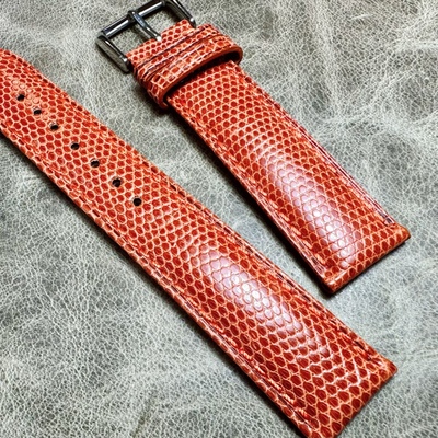 高光手工桔色20mm毫米蜥蜴皮表带