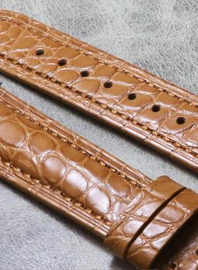 细腻手感！棕黄色手工真美洲鳄鱼皮表带20mm21mm22mm鳄鱼真皮表带