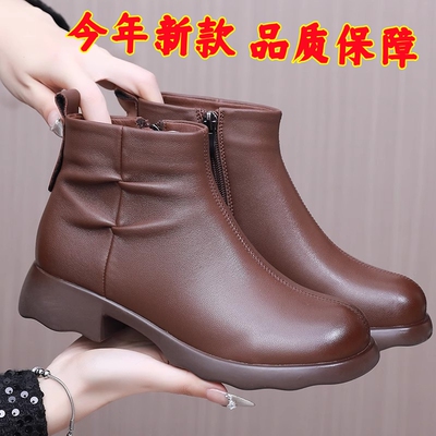 真皮复古小短靴女鞋秋冬加绒棉鞋