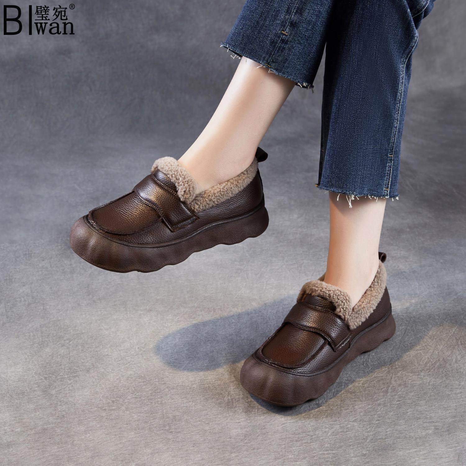 真皮乐福鞋女鞋秋冬新款一脚蹬保暖厚底豆豆靴软底防滑加绒妈妈鞋,女鞋,时尚雪地靴,淘宝优惠券,粉丝福利购,淘宝优惠卷
