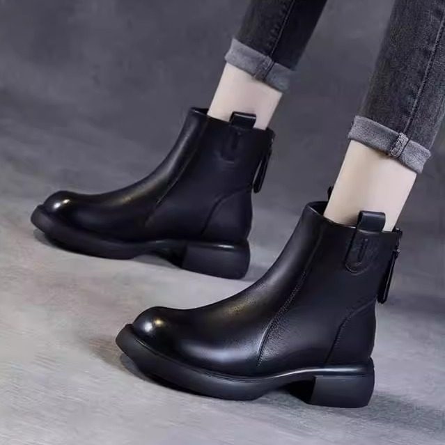 马丁靴真皮女短靴新款冬季加绒保暖软底瘦瘦靴平底中跟妈妈棉皮鞋,女鞋,马丁靴,淘宝优惠券,粉丝福利购,淘宝优惠卷