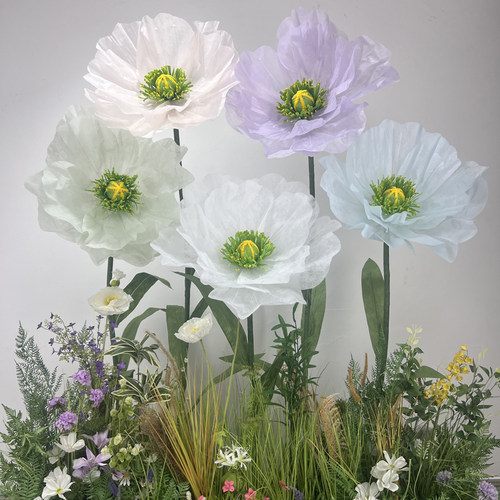 巨型纸花花艺虞美人真花香槟色网红花背景网红打卡布置真纸花