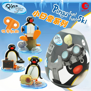 正版Pingu企鹅家族小日常手风琴音乐煎蛋拼装盲盒带发条可动公仔
