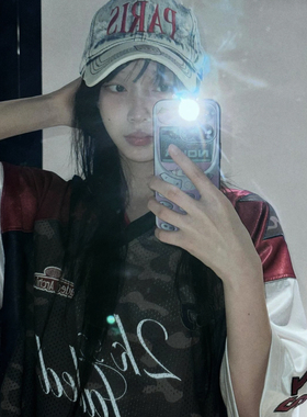 现货*JADDEED ARCHIVES千禧复古迷彩拼色运动宽松OS短袖球衣