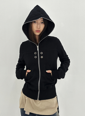 现货*RO风 DRKSHDW复线扣环 暗黑黑色蒙面拉链巫师帽拉链卫衣开衫