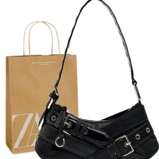 时尚高级2025秋季爆款小众复古棕色黑色辣妹腋下机车包百搭单肩包