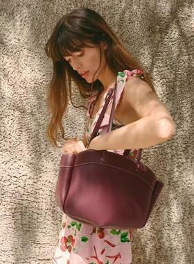 ZA家单肩手提托特包2024秋季新品时尚大容量棕色通勤子母包购物包