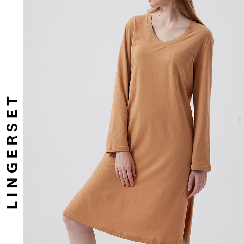 Linelake女匹马棉简约中长款睡裙