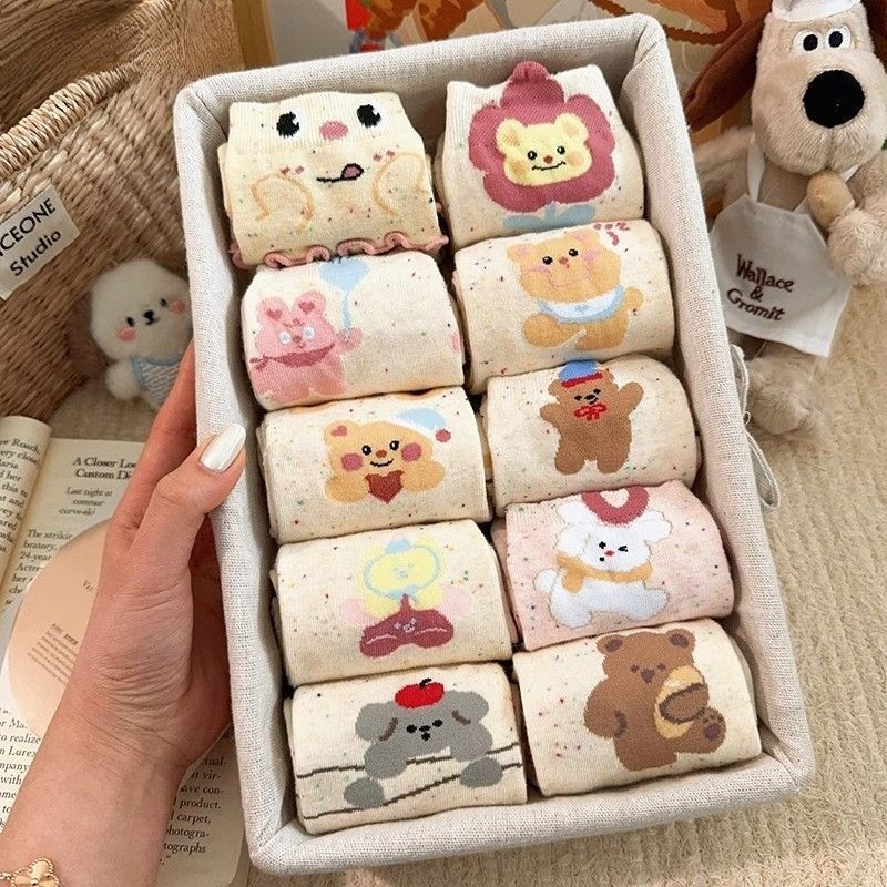 袜子女中筒春秋可爱边卡通点子ins潮流花边蝴蝶结堆堆防臭袜长袜