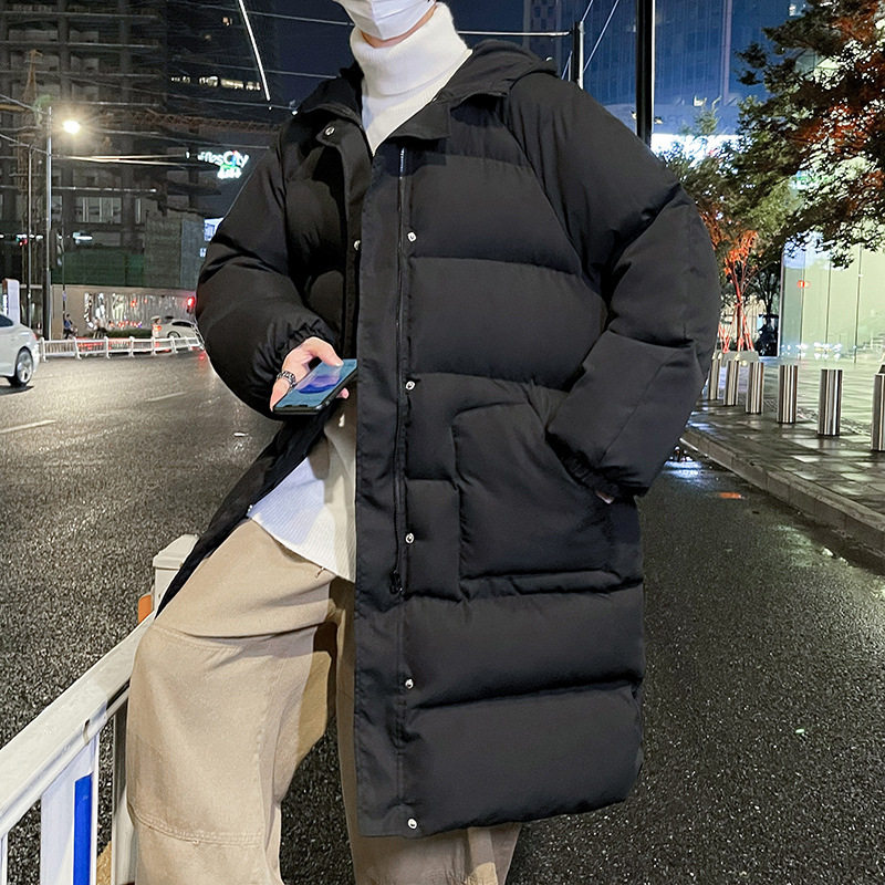 港仔风中长款过膝连帽棉服宽松保暖加厚面包服22冬季男士帅气棉袄