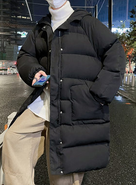 港仔风中长款过膝连帽棉服宽松保暖加厚面包服22冬季男士帅气棉袄