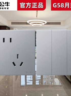 公牛G58月影灰色超薄开关插座面板5孔五孔带一开10A空调16A正品