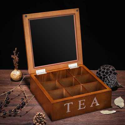 新款九格竹子制茶叶盒天窗袋装咖啡收纳盒竹木质茶叶罐零食收纳储