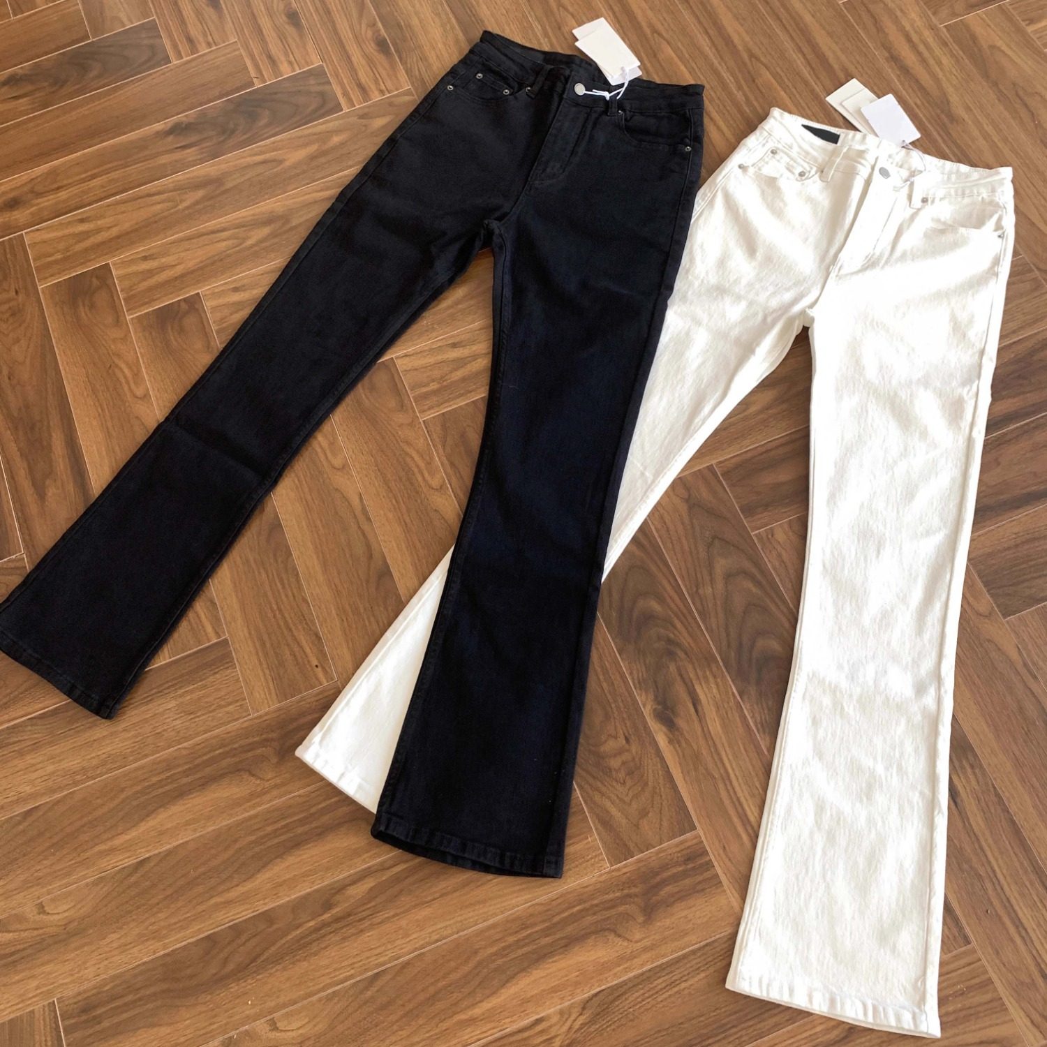 美式水洗黑白牛cleanfit微喇牛仔裤男款修身显瘦复古vintage裤子