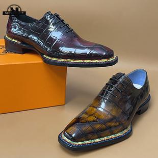 刀锋战士1 鳄鱼皮纯手工擦色固特异挪威缝线工艺时尚男士鞋英伦风