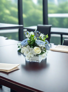 商务沙龙会议仿真假花办公会议桌装饰品客厅茶几台花餐桌花艺摆件