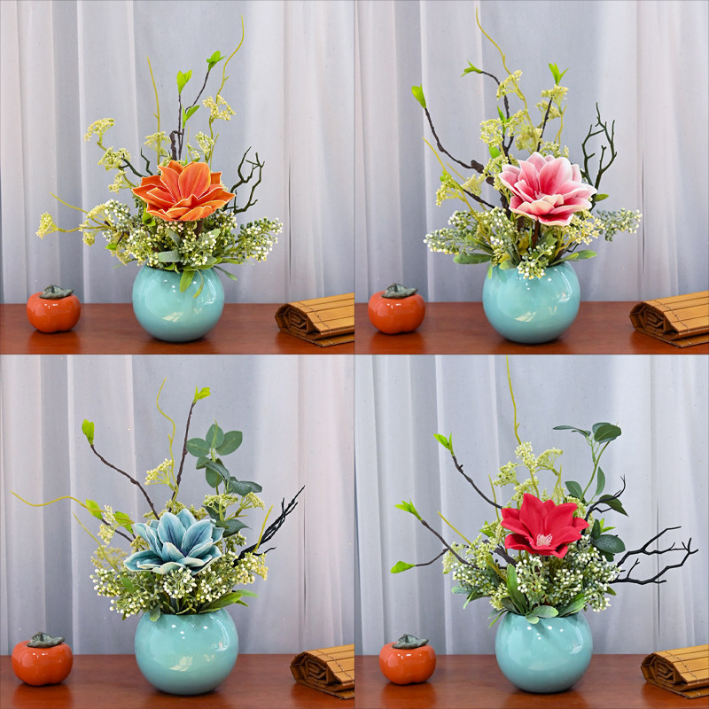 客厅餐桌陶瓷小桌花仿真花玄关茶几家居摆件电视柜冰箱卧室装饰花