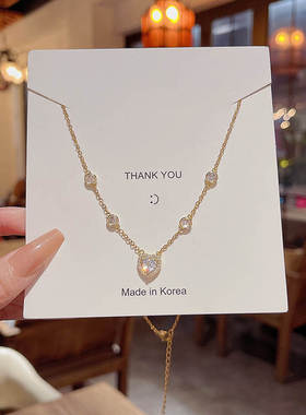 韩国新款精致锆石爱心钛钢项链轻