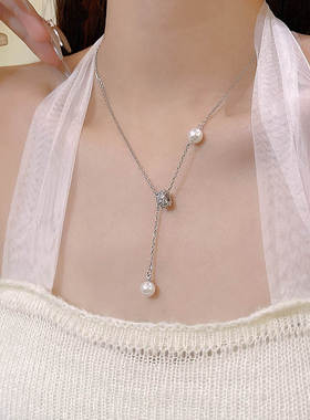 轻奢小众长款流苏珍珠项链女韩国