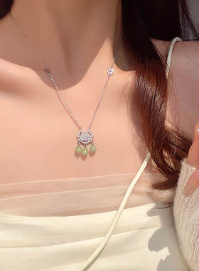 轻奢小众复古精致锆石平安锁项链