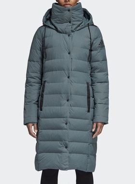 酷动城正品  Adidas女子高领连帽鹅绒防风雨保暖羽绒服 DJ0939