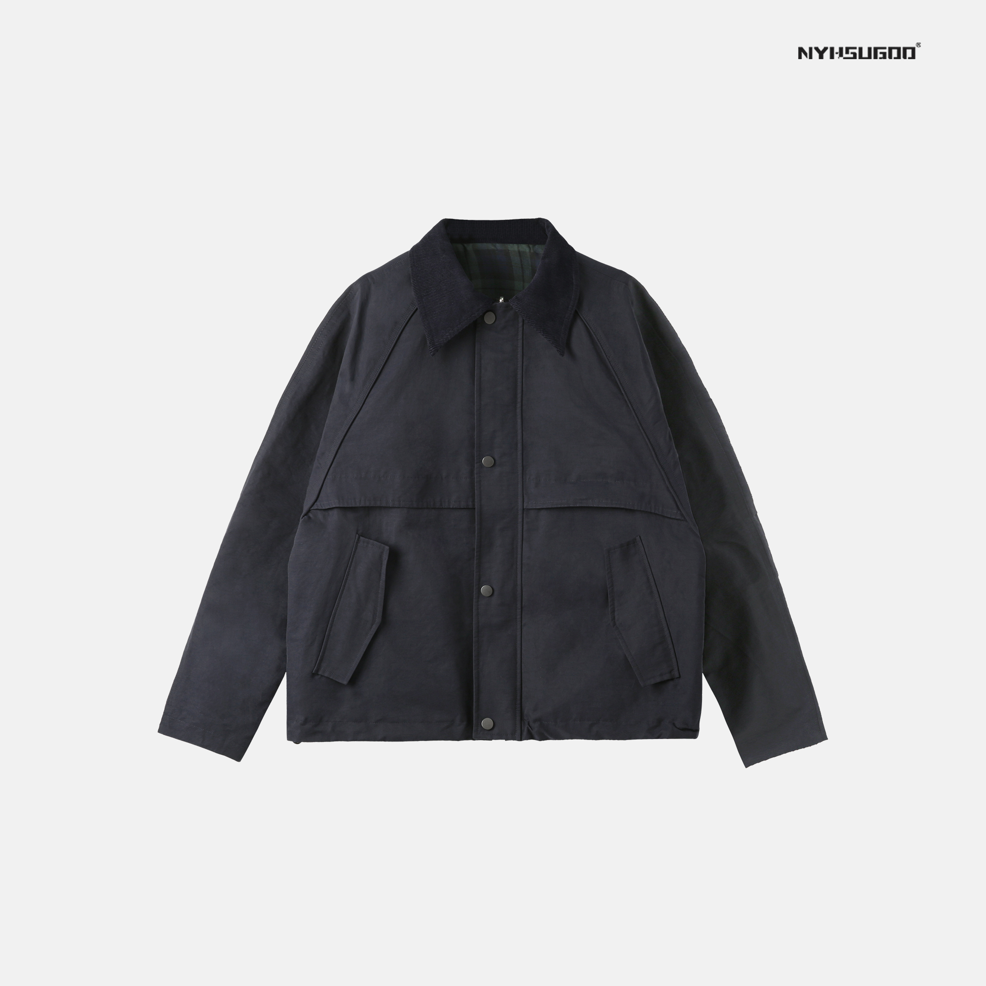 南乙NYHSUGOO 男士复古两面穿翻领夹克2025春季简约拼接外套3316