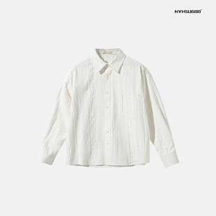 南乙3520春季 设计款 新品 外套男士 休闲衬衣 剪花全棉衬衫 NYHSUGOO