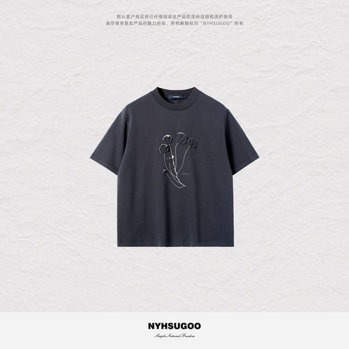 NYHSUGOO/南乙250g速干凉感烧花贴布绣印花圆领夏季短袖T恤25300