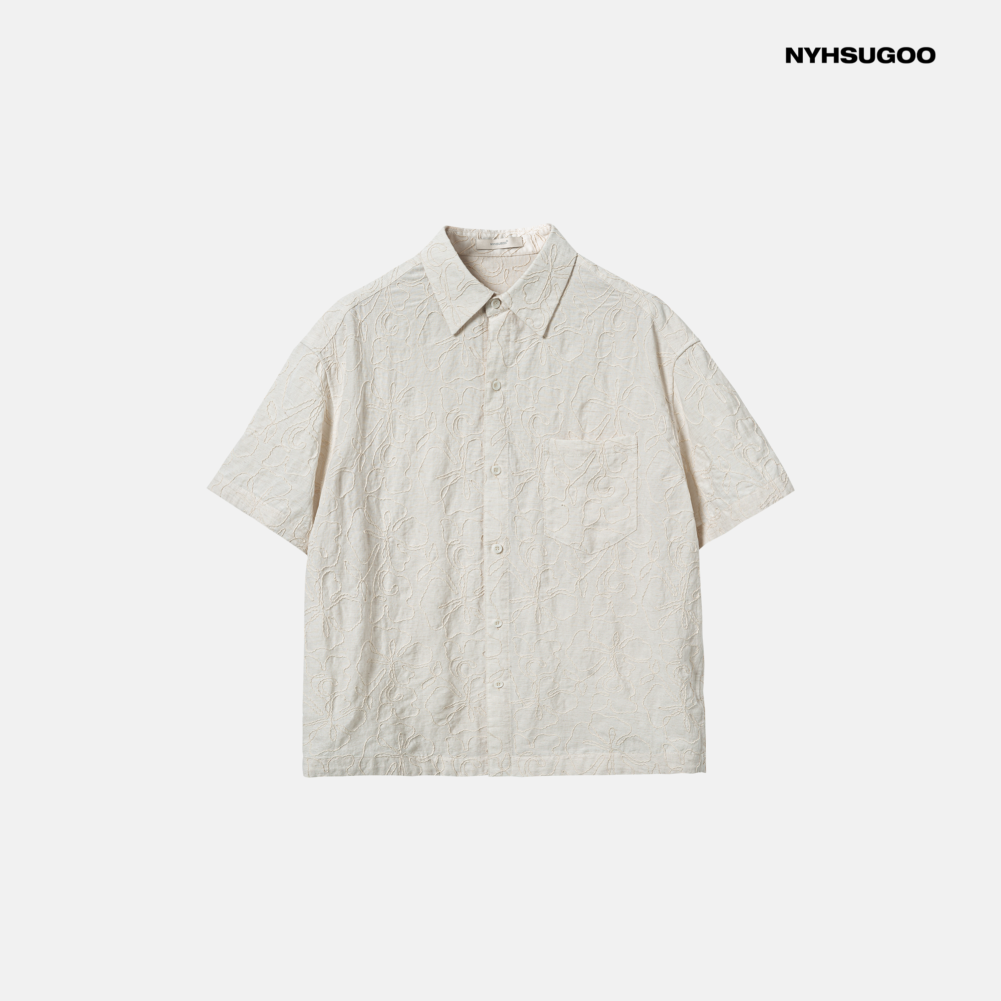 NYHSUGOO/南乙夏季新品刺繡設計亞麻短袖襯衫3639休閑薄款短袖衫