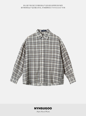 NYHSUGOO/南乙夏季98%棉轻薄纱感面料复古男士格子3847防晒衬衫
