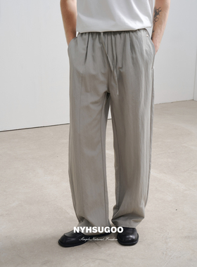 南乙NYHSUGOO春夏设计款凉感休闲裤男2026宽松肌理感腰带长裤3597