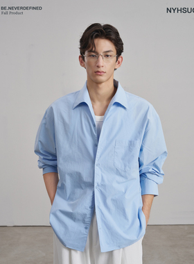 NYHSUGOO/南乙秋季40支100%棉海鸥领衬衫树脂扣配色3901男士衬衣