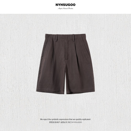 NYHSUGOO/南乙220克亚麻莱塞尔混纺夏季男士宽松休闲短裤25331